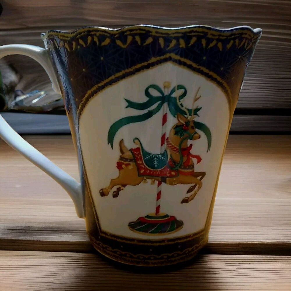 Robert Stanley Home Christmas Coffee Cup/Mug Purple Carousel Horse Reindeer